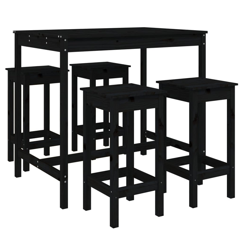 5 Piece Garden Bar Set Black Solid Wood Pine