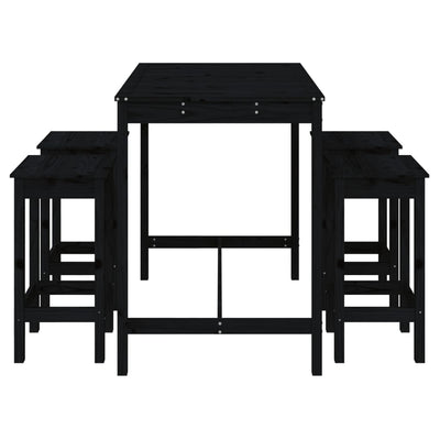 5 Piece Garden Bar Set Black Solid Wood Pine