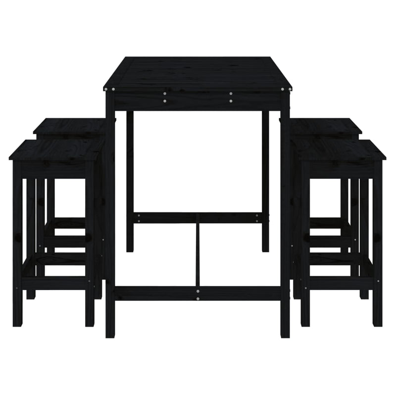 5 Piece Garden Bar Set Black Solid Wood Pine