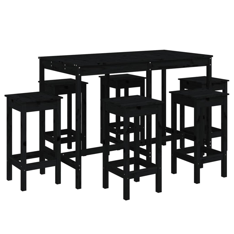 7 Piece Garden Bar Set Black Solid Wood Pine