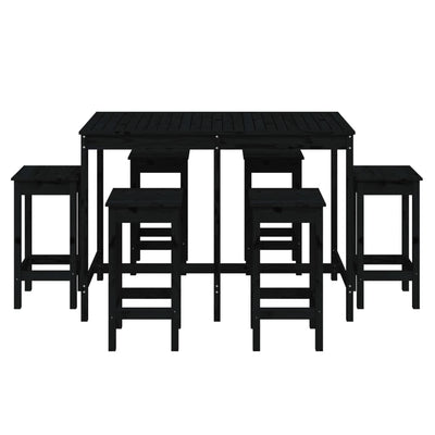 7 Piece Garden Bar Set Black Solid Wood Pine