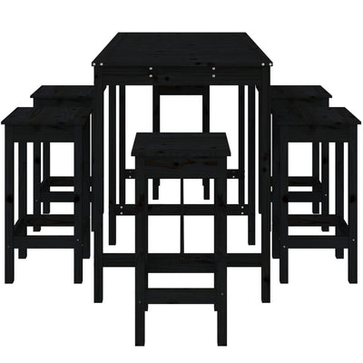 7 Piece Garden Bar Set Black Solid Wood Pine