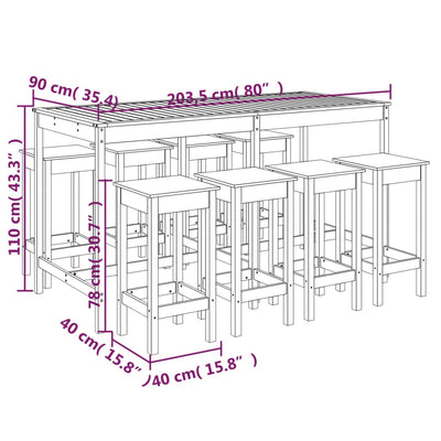 9 Piece Garden Bar Set Solid Wood Pine