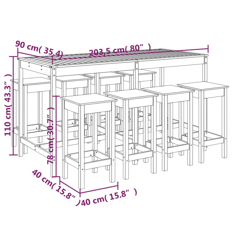 9 Piece Garden Bar Set Solid Wood Pine