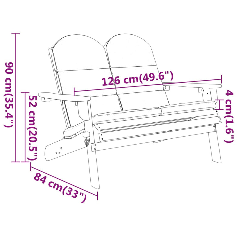 Adirondack Garden Bench with Cushions 126 cm Solid Wood Acacia