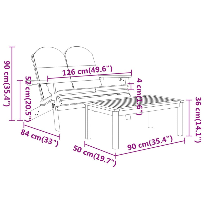 2 Piece Adirondack Garden Lounge Set Solid Wood Acacia