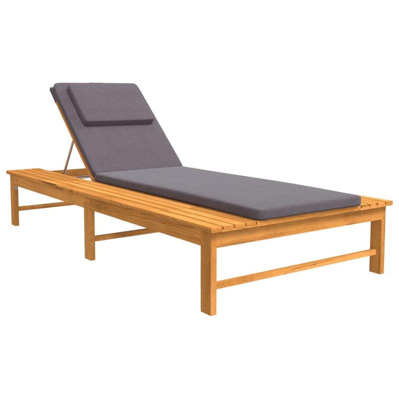 Sun Lounger with Dark Grey Cushion and Pillow Solid Wood Acacia