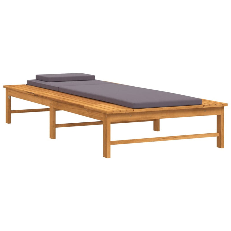 Sun Lounger with Dark Grey Cushion and Pillow Solid Wood Acacia