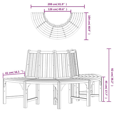 Half Round Tree Bench Ø208 cm Solid Wood Eucalyptus