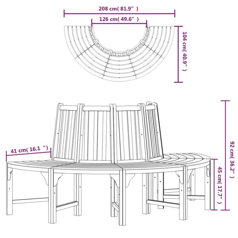 Half Round Tree Bench Ø208 cm Solid Wood Eucalyptus