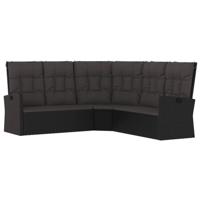 3 Piece Garden Lounge Set with Cushions Black Poly Rattan