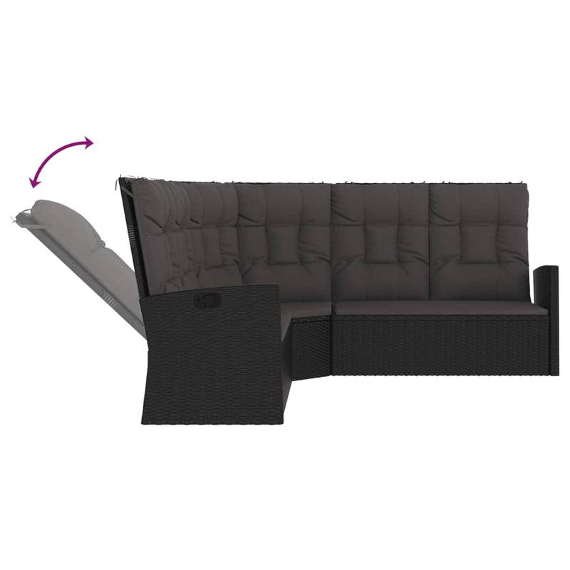 3 Piece Garden Lounge Set with Cushions Black Poly Rattan