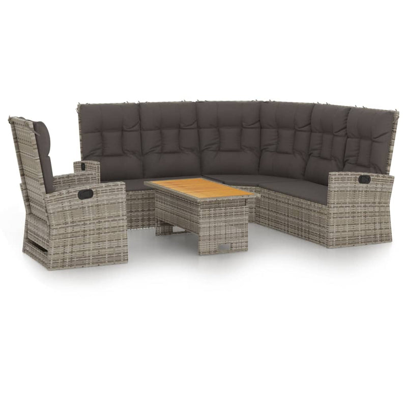 3 Piece Garden Lounge Set with Cushions Grey Poly Rattan