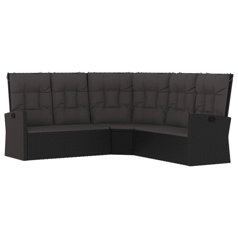 4 Piece Garden Lounge Set with Cushions Black Poly Rattan