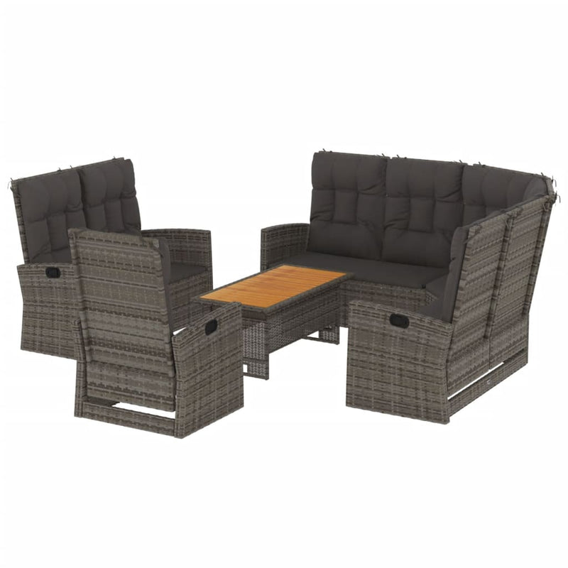 4 Piece Garden Lounge Set with Cushions Grey Poly Rattan