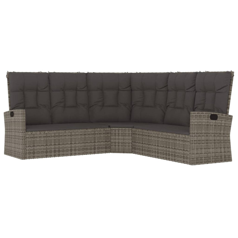 Reclining Corner Sofa with Cushions Grey Poly Rattan