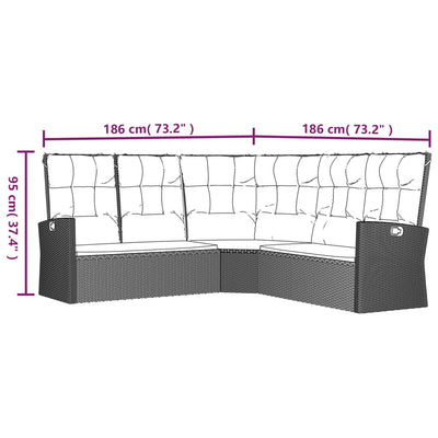 Reclining Corner Sofa with Cushions Grey Poly Rattan