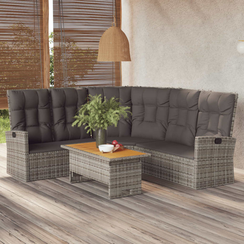 Reclining Corner Sofa with Cushions Grey Poly Rattan