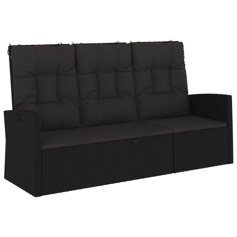 Reclining Garden Bench with Cushions Black 173 cm Poly rattan