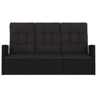 Reclining Garden Bench with Cushions Black 173 cm Poly rattan