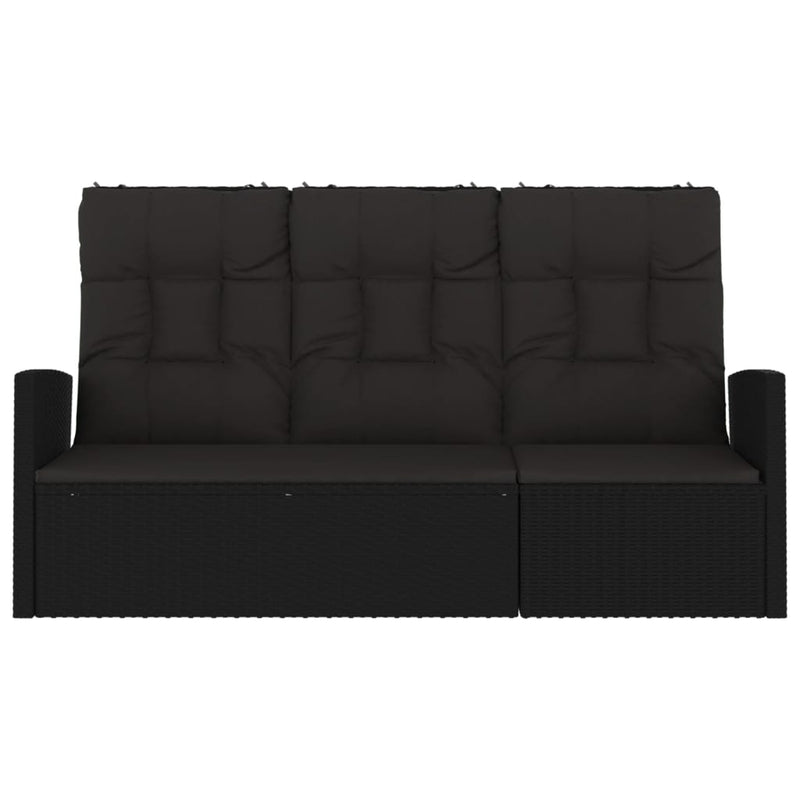 Reclining Garden Bench with Cushions Black 173 cm Poly rattan