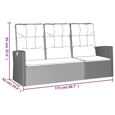 Reclining Garden Bench with Cushions Black 173 cm Poly rattan