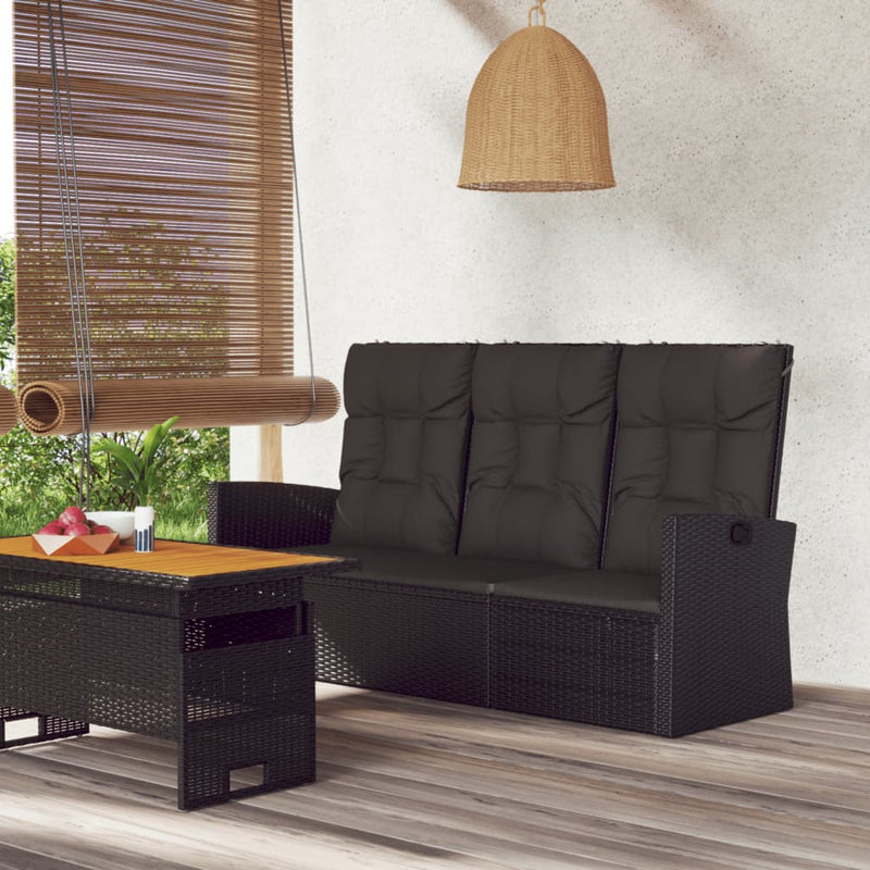 Reclining Garden Bench with Cushions Black 173 cm Poly rattan