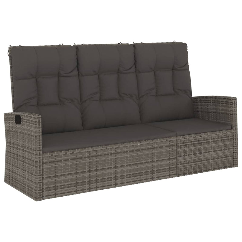 Reclining Garden Bench with Cushions Grey 173 cm Poly rattan