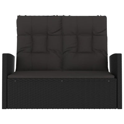 Reclining Garden Bench with Cushions Black 118 cm Poly rattan