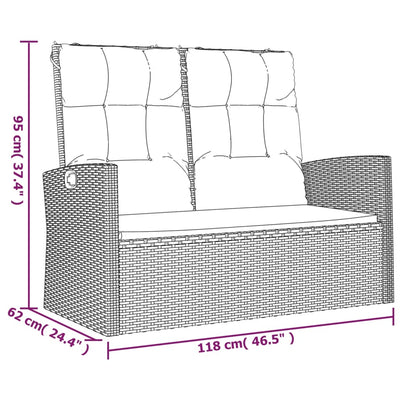 Reclining Garden Bench with Cushions Grey 118 cm Poly rattan