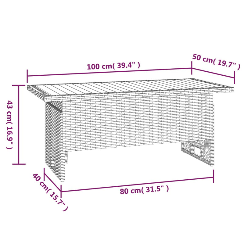 Garden Table Black 100x50x43/63 cm Solid Wood Acacia&Poly Rattan