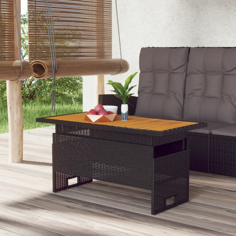 Garden Table Black 100x50x43/63 cm Solid Wood Acacia&Poly Rattan