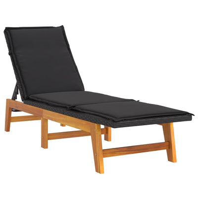 Sun Lounger with Cushion Poly Rattan&Solid Wood Acacia