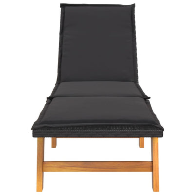 Sun Lounger with Cushion Poly Rattan&Solid Wood Acacia