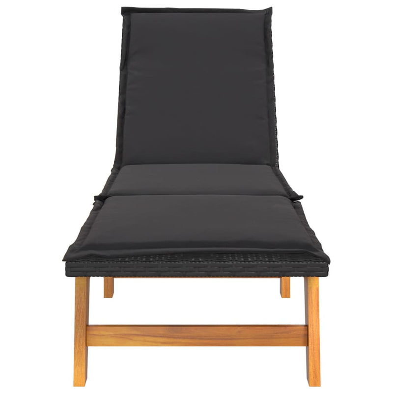 Sun Lounger with Cushion Poly Rattan&Solid Wood Acacia