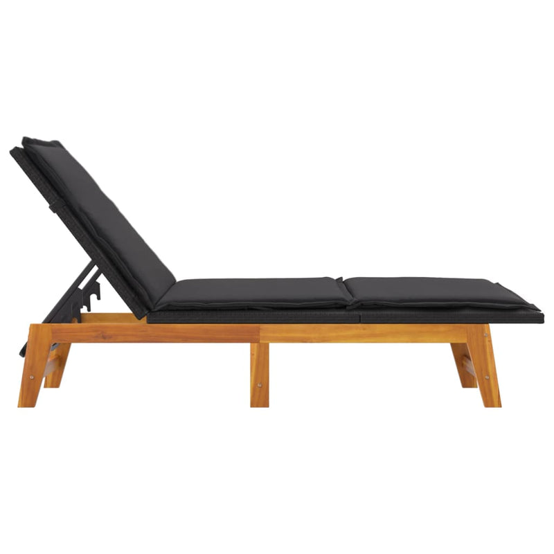 Sun Lounger with Cushion Poly Rattan&Solid Wood Acacia