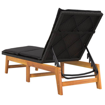 Sun Lounger with Cushion Poly Rattan&Solid Wood Acacia