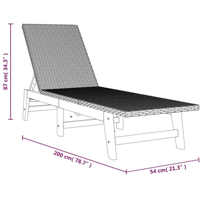 Sun Lounger with Cushion Poly Rattan&Solid Wood Acacia