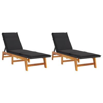 Sun Loungers with Cushions 2 pcs Poly Rattan&Solid Wood Acacia