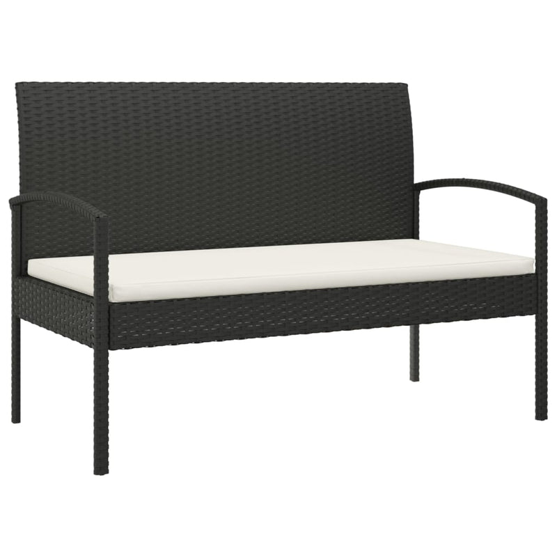 Garden Bench with Cushion Black 105 cm Poly Rattan