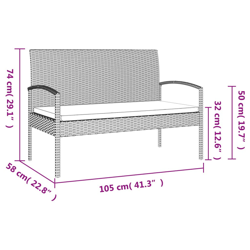 Garden Bench with Cushion Grey 105 cm Poly Rattan