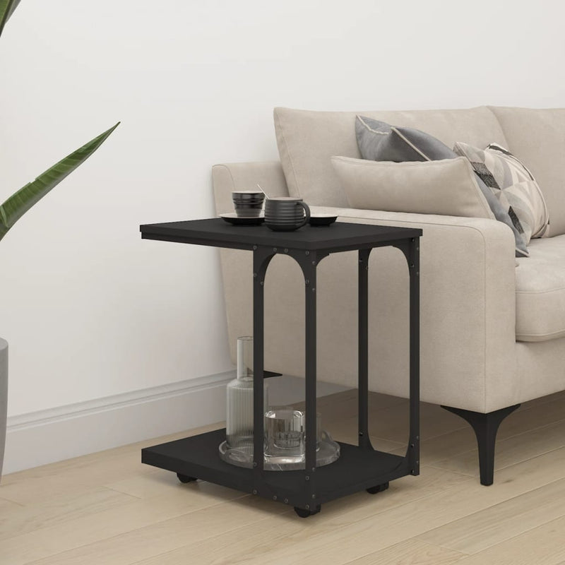 Side Table with Wheels Black 50x35x55.5cm Engineered Wood