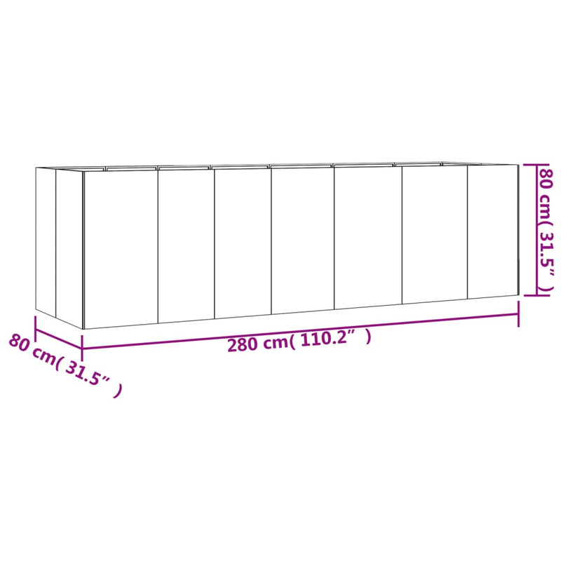 Garden Raised Bed 280x80x80 cm Corten Steel