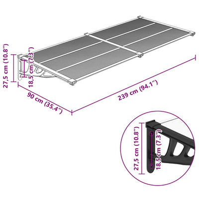 Door Canopy Black and Transparent 239x90 cm Polycarbonate