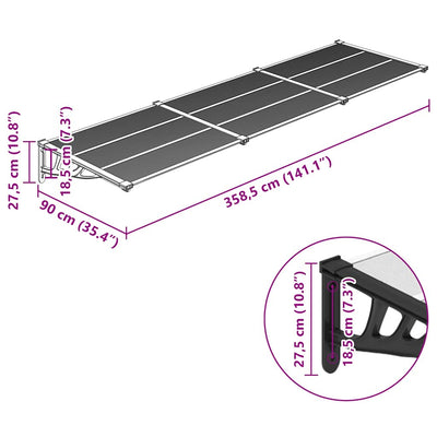 Door Canopy Black and Transparent 358.5x90 cm Polycarbonate