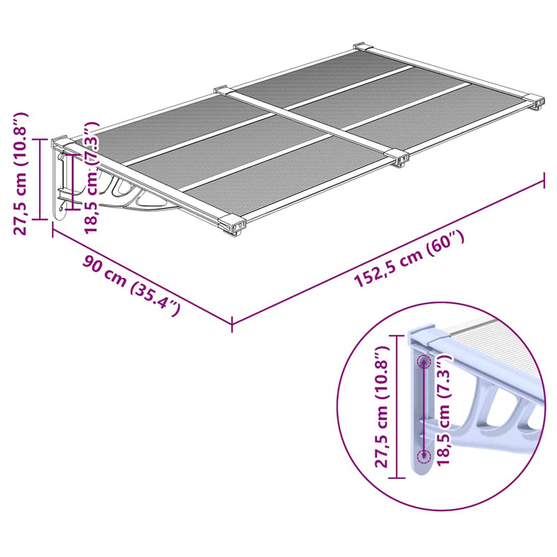 Door Canopy Grey and Transparent 152.5x90 cm Polycarbonate