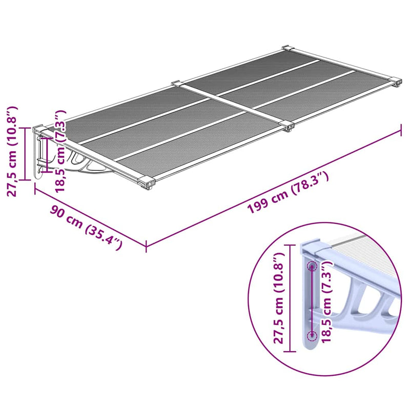 Door Canopy Grey and Transparent 199x90 cm Polycarbonate