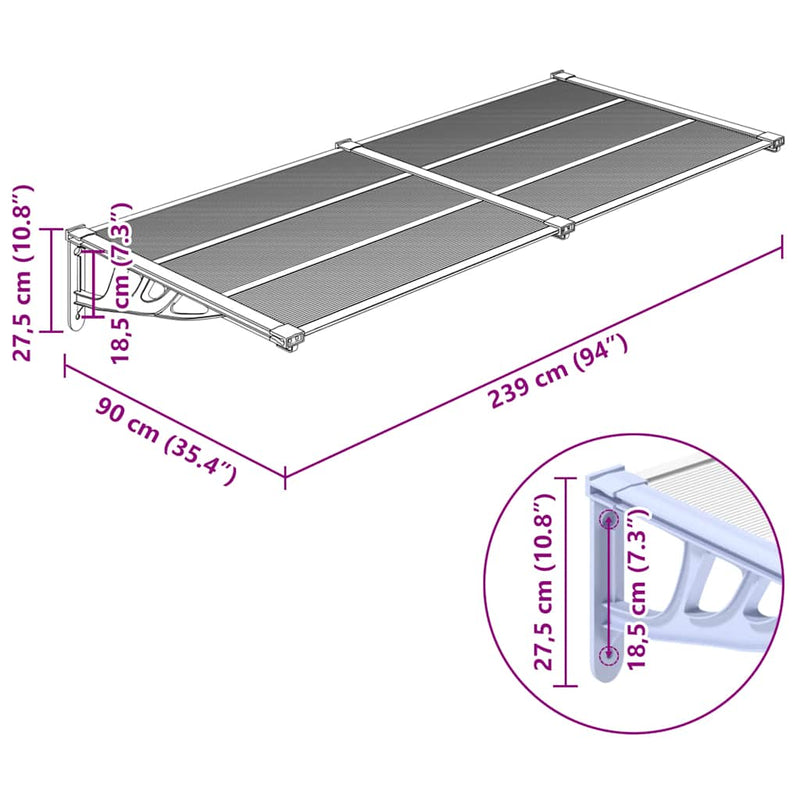 Door Canopy Grey and Transparent 239x90 cm Polycarbonate