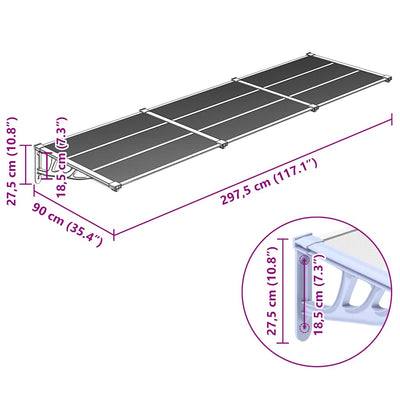 Door Canopy Grey and Transparent 297.5x90 cm Polycarbonate