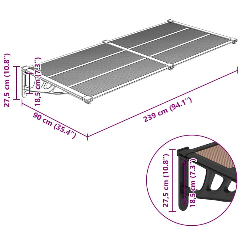 Door Canopy Black 239x90 cm Polycarbonate